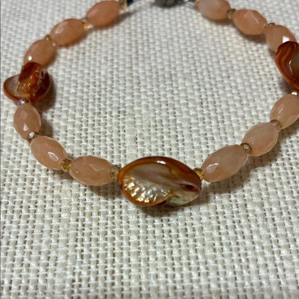 Elegant Orange red aventurine and shell gemstone Beaded Bracelet